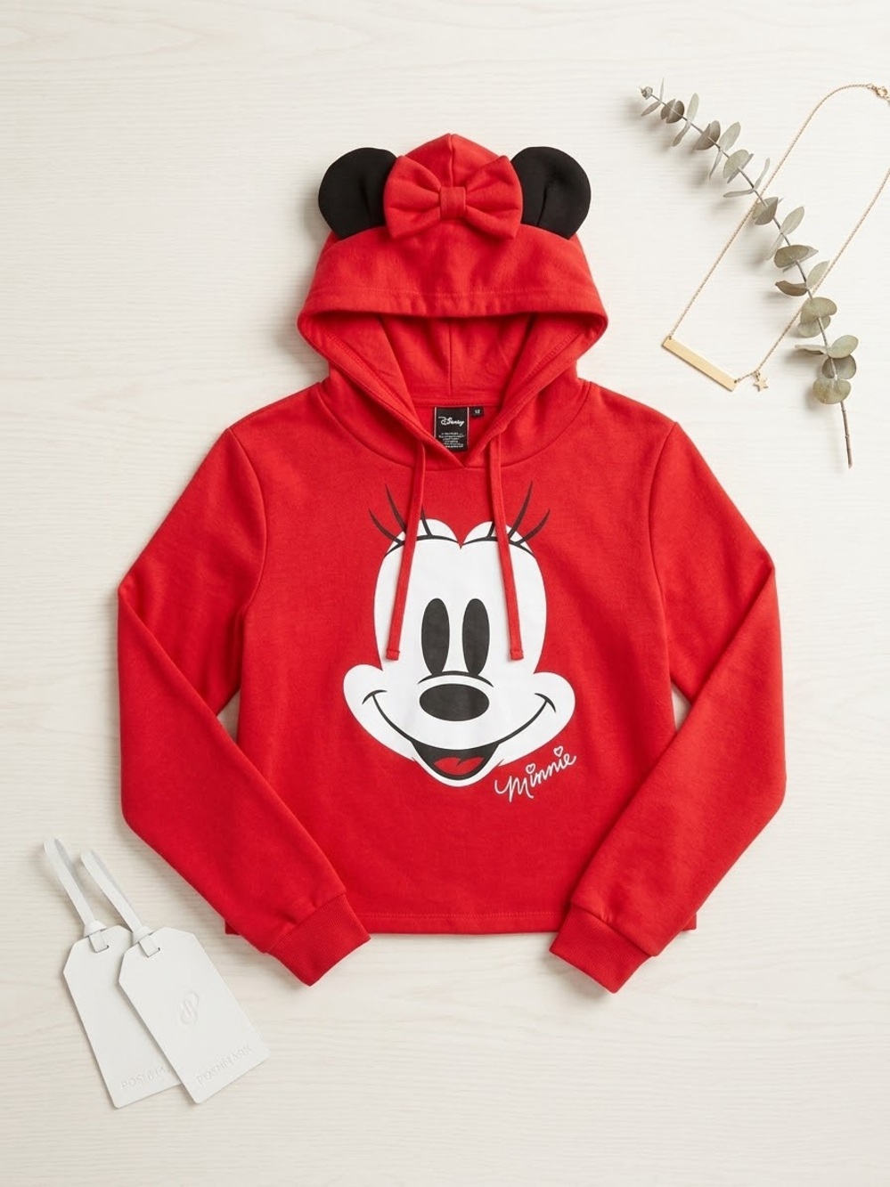 Disney Red Minnie Mouse Hoodie Sweatshirt with 3D Ears & Bow
